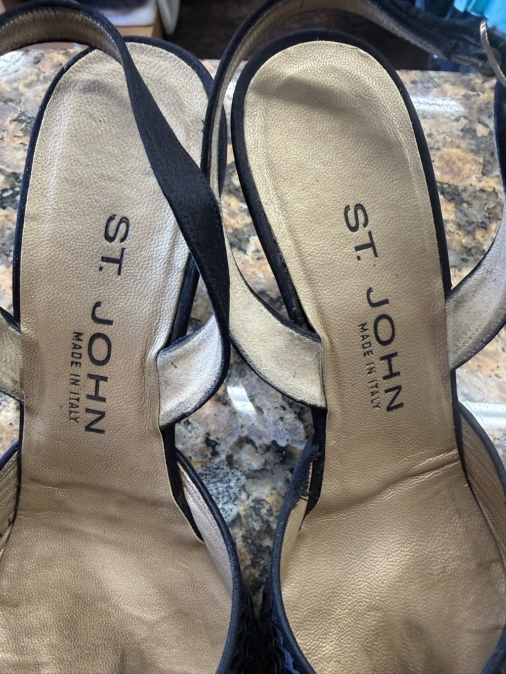 St. John Black Woven Leather Slingback Heels Made in Italy Size 7.5 - Picture 7 of 9